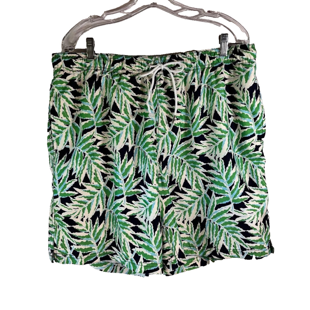 Lands' End Swim Trunks Mens Size‎ XL 40-42 Navy & Green Palm Leaves